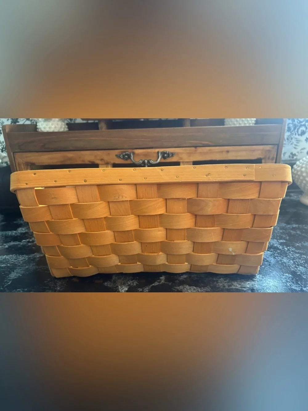 Vintage Woven Wooden Divided Storage Basket - Natural Finish